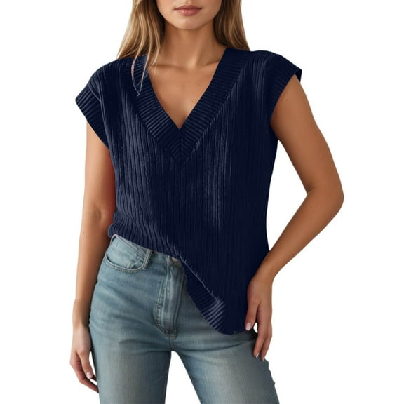 Ediodpoh Ribbed Knit Sweater Vest Oversized Sleeveless Top Casual Layering Piece for Fall Winter Fashion Comfortable Soft Yarn Sweater Vest Navy L