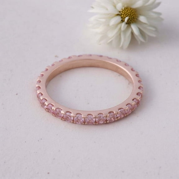 Pink Sapphire Band 925 Sterling Silver Band Wedding Jewelry for Women September Birthstone Customized Ring Gift for Girlfriend