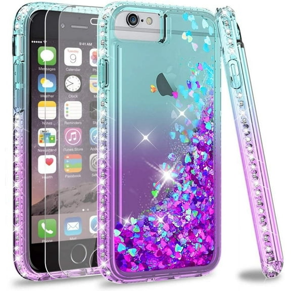 LeYi for iPhone SE 2022 Case (3rd Gen), iPhone SE 2020 Case, iPhone 8 Case, iPhone 7 Case, iPhone 6/6s Glitter Clear Case with [2 Pack] Tempered Glass Screen Protector for Girls Women, Cute