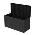 thumbnail image 4 of Decksplore 110 Gal Patio Storage Box, Lockable, UV-Resistant, HDPE Waterproof Deck Box, Patio Storage Bench for Backrests, Planter, Pool Toy (Black), 4 of 9