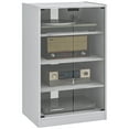 thumbnail image 3 of HOMCOM 4-Tier Media Stand Cabinet with 3-Level Adjustable Shelves, Tempered Glass Doors, and Cable Management, Distressed White, 3 of 10
