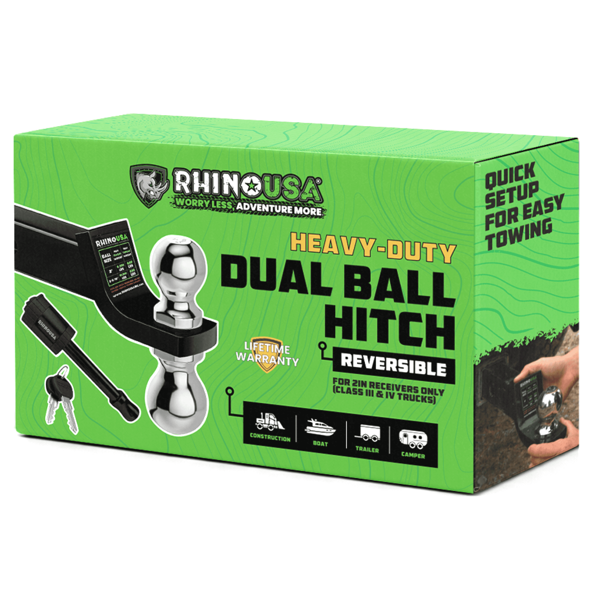 Rhino USA 2-Inch Dual Ball Hitch With Heavy Duty Reversible Tow Hitch for 2 Inch and 2-5/16 Trailers, Includes Weatherproof Anti-Theft Locking Hitch Pin