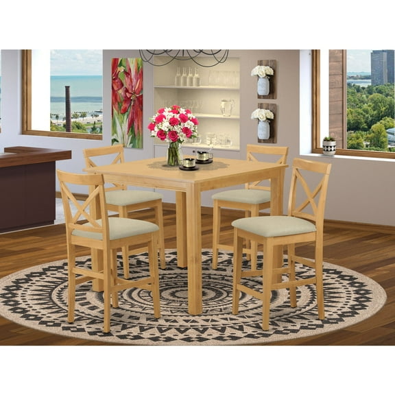 East West Furniture CFPB5-OAK-C Counter Height Table & 4 Kitchen Bar Stool, Oak