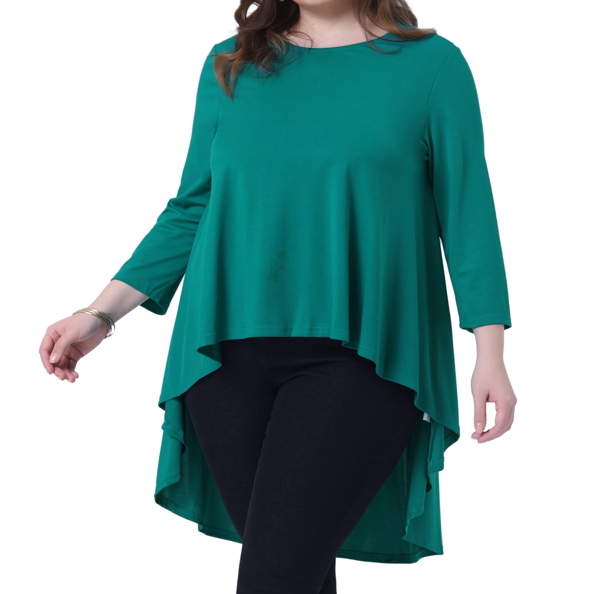 DARING DIVA Women's Plus 3/4 Sleeve High Low Top Casual Blouse Tunic Shirt 1X Green