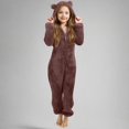 thumbnail image 3 of Iaqnaocc Girls Pajamas Jumpsuit Fuzzy Fleece Hooded Rompers Furry Warm Onesie Size 13-14 Pajamas Soft Cute Bear Zipper Up Sleepwear Brown 11-12Years, 3 of 5