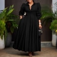 thumbnail image 2 of AURA Women’s Shirt Dress Turn Down Collar Puff Sleeve Long Sleeve Solid Color S XXXL, 2 of 7