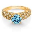 thumbnail image 2 of Gem Stone King 18K Yellow Gold Plated Silver Swiss Blue Topaz and White Moissanite Engagement Ring for Women (1.99 Cttw, Round 7MM, Gemstone November Birthstone, Size 7), 2 of 3