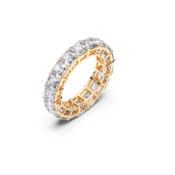 KEEVA JEWELS 7.00 Carat High Quality Asscher Shape Moissanite Eternity Band for Women Made in Yellow Gold Plated Silver Size 10