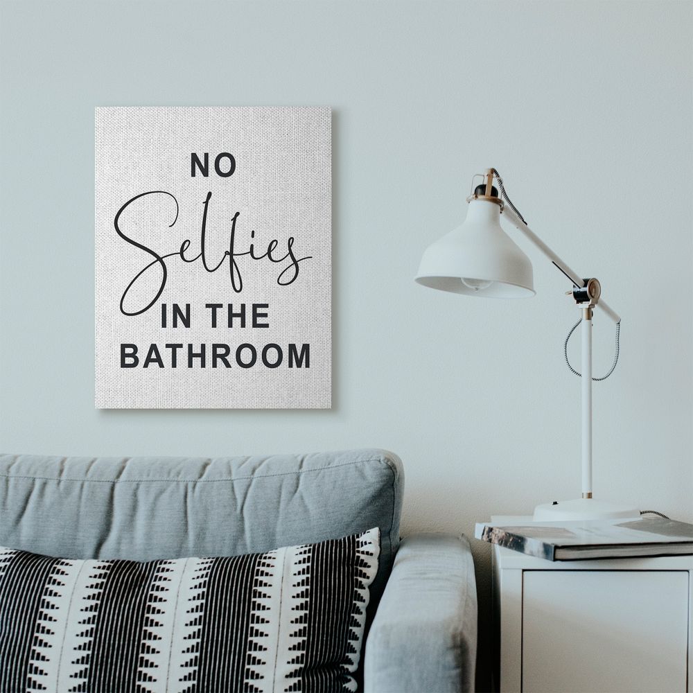 Stupell Industries No Selfies Funny Word Bathroom Black And White Design Canvas Wall Art by Lettered and Lined