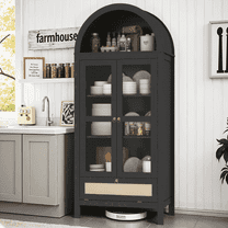 LAZZO 73 inch Tall Arched Kitchen Pantry Storage Cabinet, 2 Doors, Black