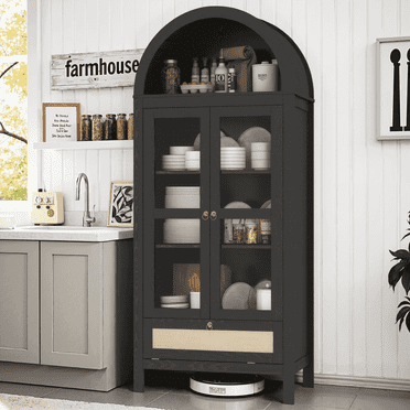 LAZZO 73 inch Tall Arched Kitchen Pantry Storage Cabinet, 2 Doors, Black