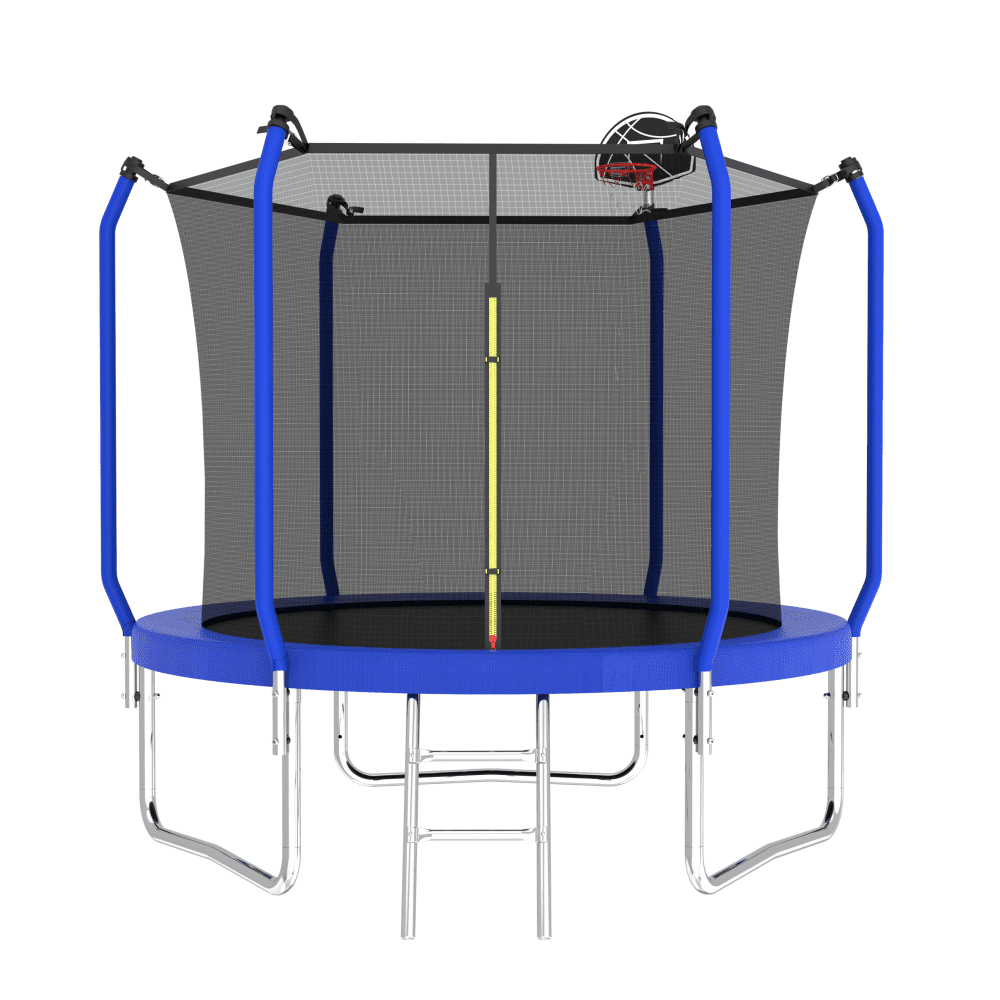 Pawverly 8FT Backyard Trampoline with Basketball Hoop & Safety Enclosure, Outdoor Kids Trampoline, Sturdy Frame, Fun Exercise Toy for Children and Family