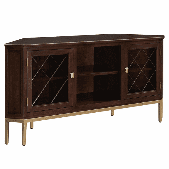 Leick Home Wood and Metal 2-Door TV Stand for TVs up to 62", Chocolate/Gold