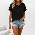 thumbnail image 3 of Aezemi Women Pullover Button Shirts Round Neck Short Sleeve Fashion Comfy Summer Tees Trendy Outdoor Soft Tunic All Match Undershirts Tops XL, 3 of 7