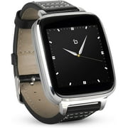 BIT BEANTECH Full Function Smart Watch for Apple/Android Devices. Classical Elegance with Communications Fitness Music Camera Control. Silver with Black Calfskin Leather Strap (Black)