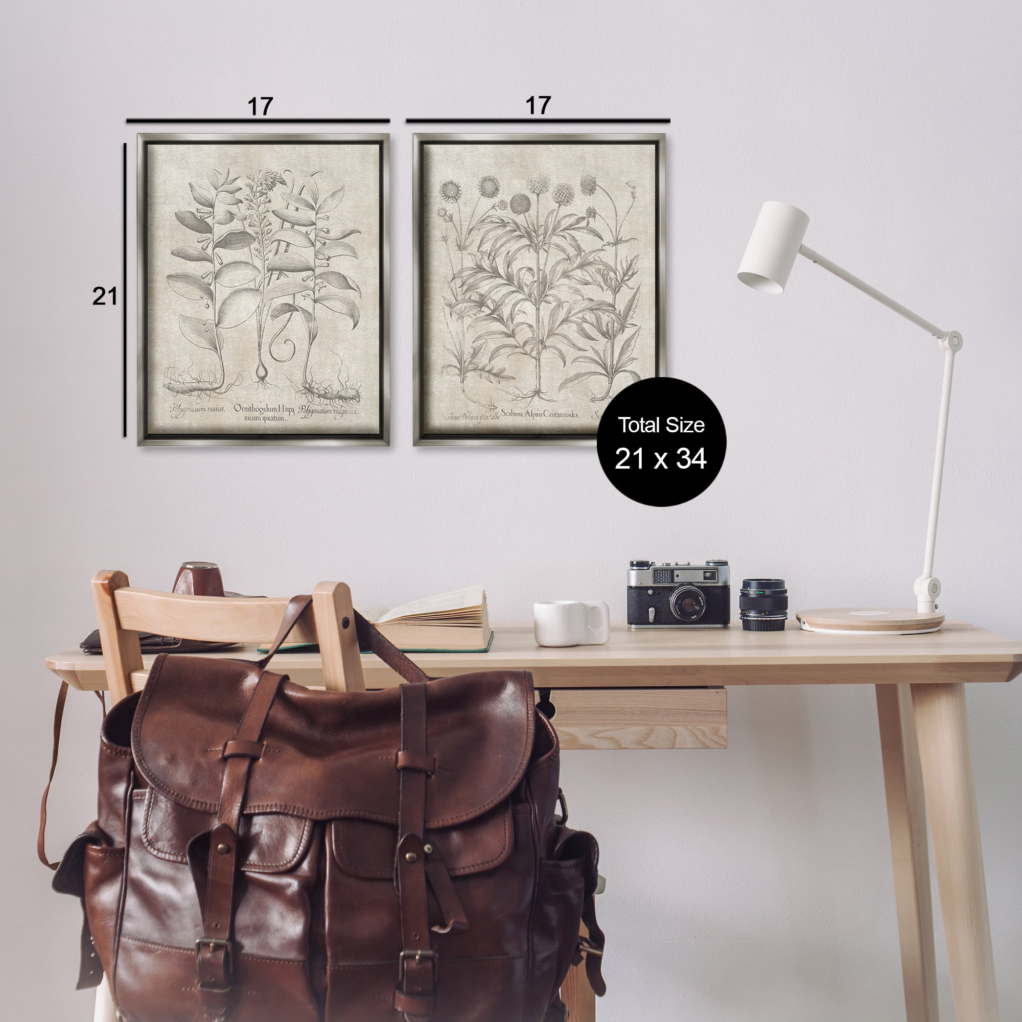 Stupell Industries Soft Botanical Study Plants & Flowers Painting Gray Floater Framed Canvas Art Print Wall Art, 17 x 21, Set of 2