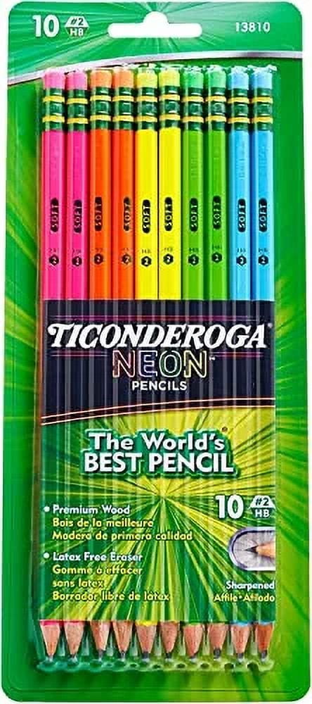 Dixon Ticonderoga No.2 Pencils, Assorted Neon, 10-Pack (2-Pack)