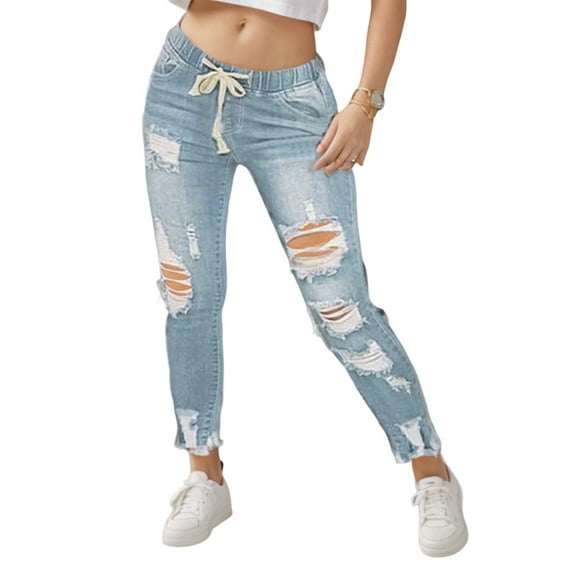 Felirenzacia Women’s Slim Fit Low Rise Ribbed Bootcut Jeans, Stretchy Disdressed Raw Hem Denim Pants with Elastic Waist