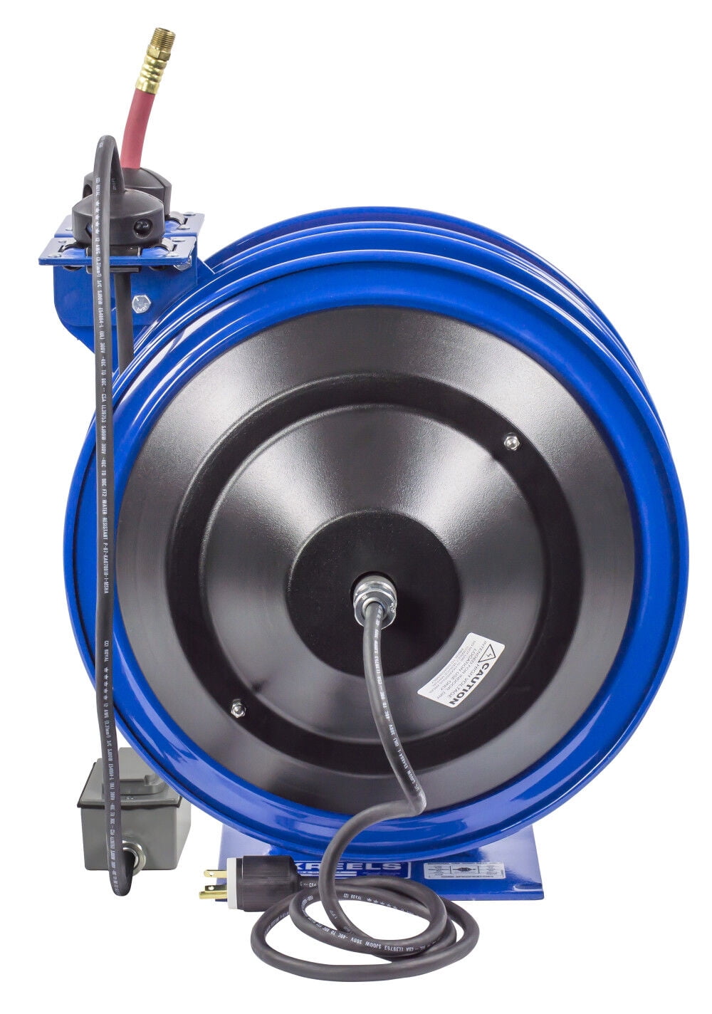 Coxreels Hose Reel Dual Purpose Spring Rewind 3/8In X 50' 300Psi Gfci Receptacle 50' Cord 12 Awg
