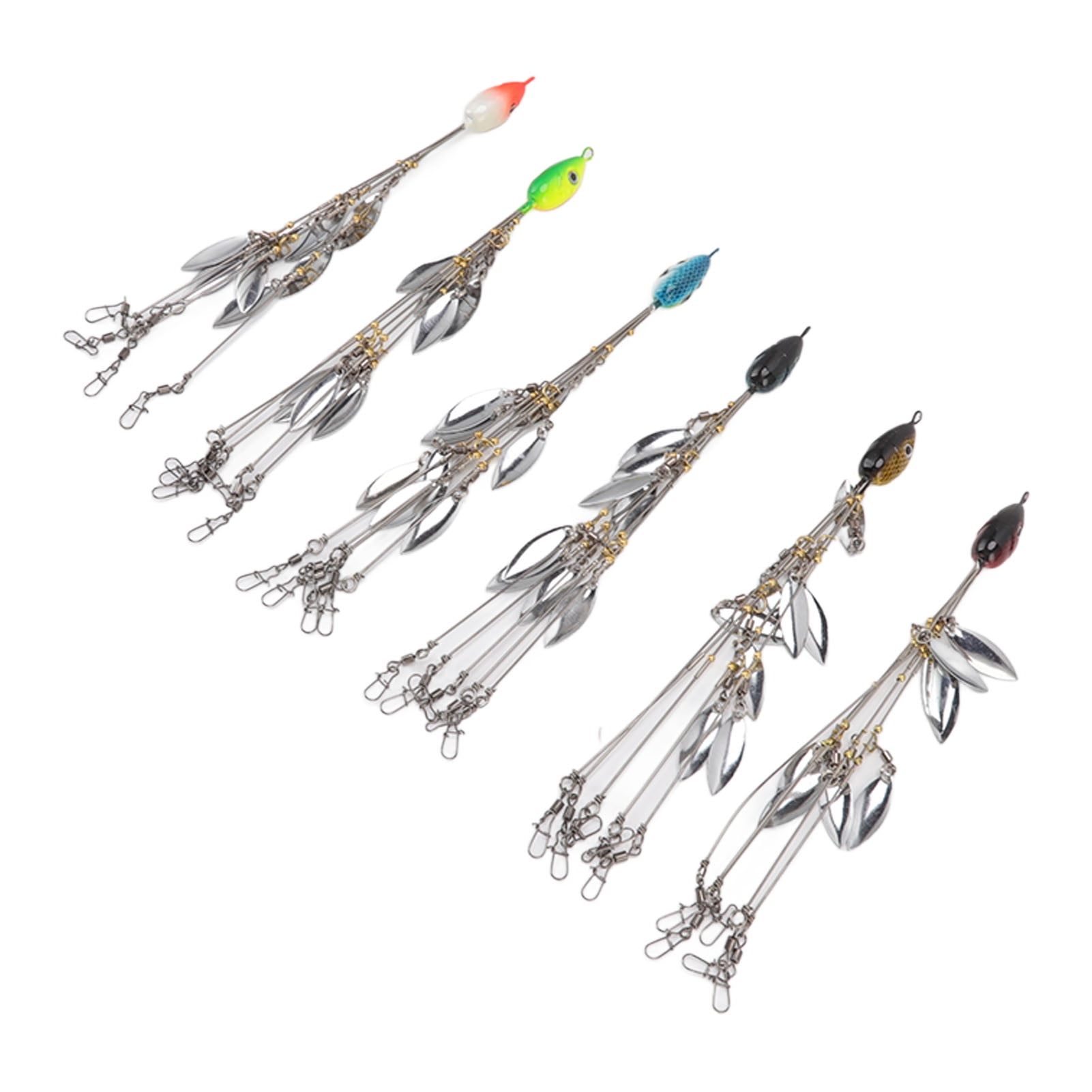 Riousery 6 Pcs Umbrella Rigs with Sequin Fishing Lures, 5 Arms 8 Blades Bass Bait Rig Set for Freshwater & Saltwater Fishing (8.27 inches / 21 cm)