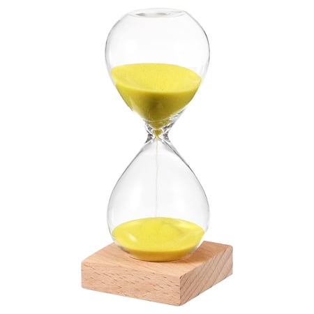 Uxcell 10 Minutes Sand Timer Sand Watch with Wood Base Hour Glass Sandglass Timer Clock for Living Room Home Office Restaurant Decoration Yellow