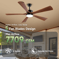thumbnail image 4 of 60 inch Wood Ceiling Fan with Light and Remote, Modern Farmhouse Indoor Outdoor 5 Blades Large Airflow Fan for Bedroom Living Room, Quiet DC Motor, 4 of 10
