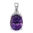 thumbnail image 3 of 925 Sterling Silver Rhodium Amethyst and Diamond Oval Shaped Pendant, 3 of 5