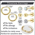 thumbnail image 3 of Threadless Flat Back Stud Earrings, 8 Pairs Titanium Hypoallergenic Earrings for Women Men, Cubic Zirconia Silver Gold Stud Earrings Surgical Stainless Steel Stud Earring Set for Cartilage, 3 of 4