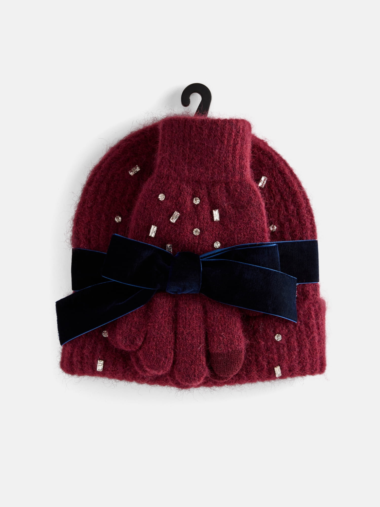 Free Assembly Women's Beanie Glove Set, Merlot Wine