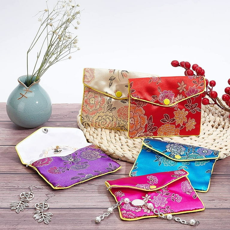 Wholesale Rectangle Floral Embroidery Cloth Zipper Pouches 