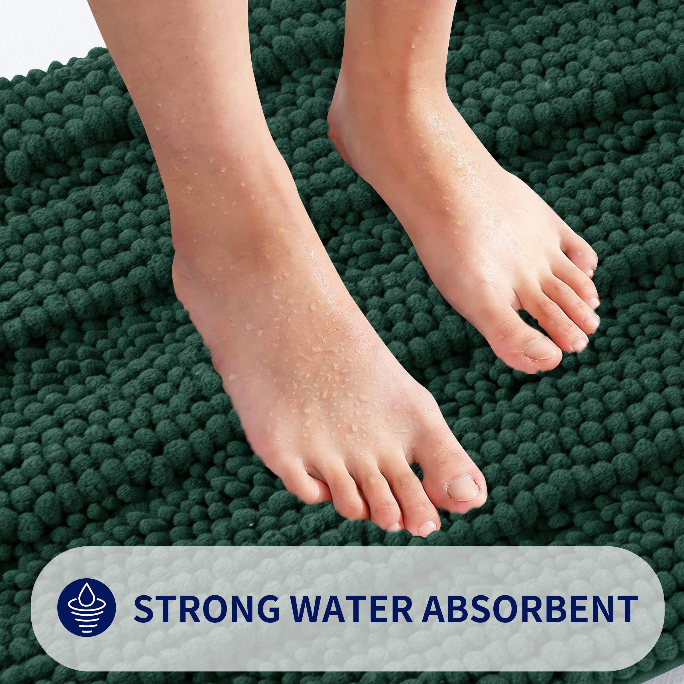 Subrtex Bathroom Rugs Non-Slip Chenille Soft Striped Plush Bath Mat (Green, 20"x32")
