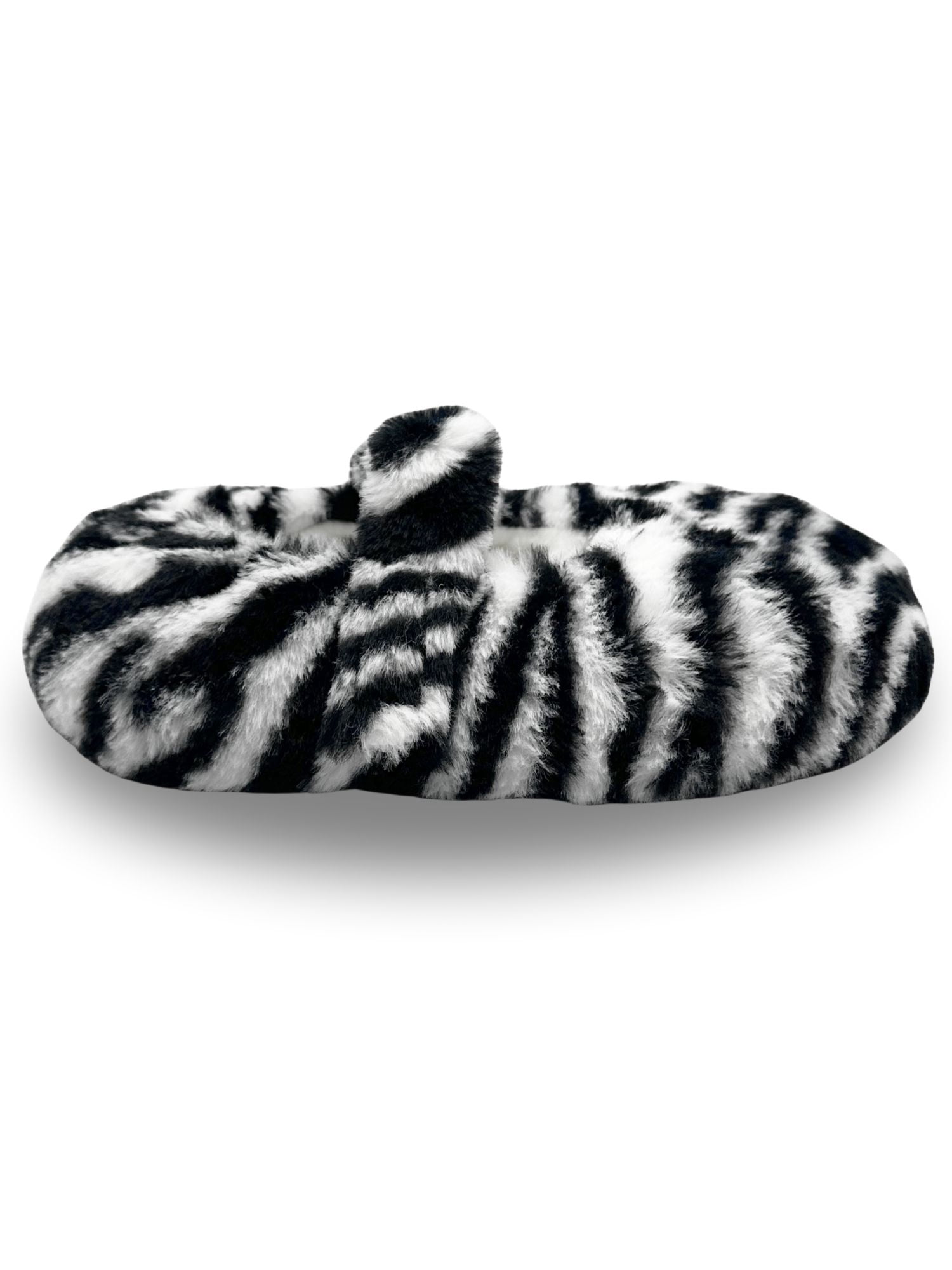 Fuzzy Babba Women's Faux Fur Zebra Mary Jane Slipper Socks, 1-Pack, Shoe Sizes 7-9.5