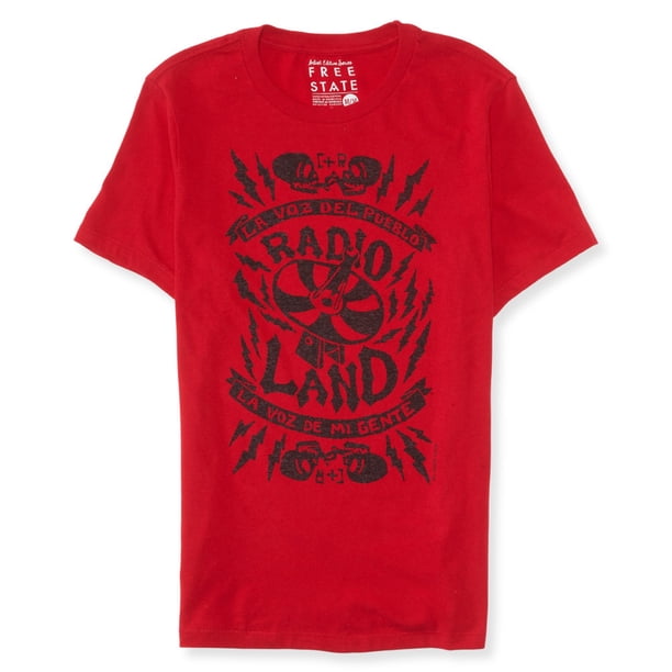 Aeropostale - Camiseta gráfica para hombre con diseño de radio Land, color rojo, talla mediana Aeropostale Camiseta gráfica