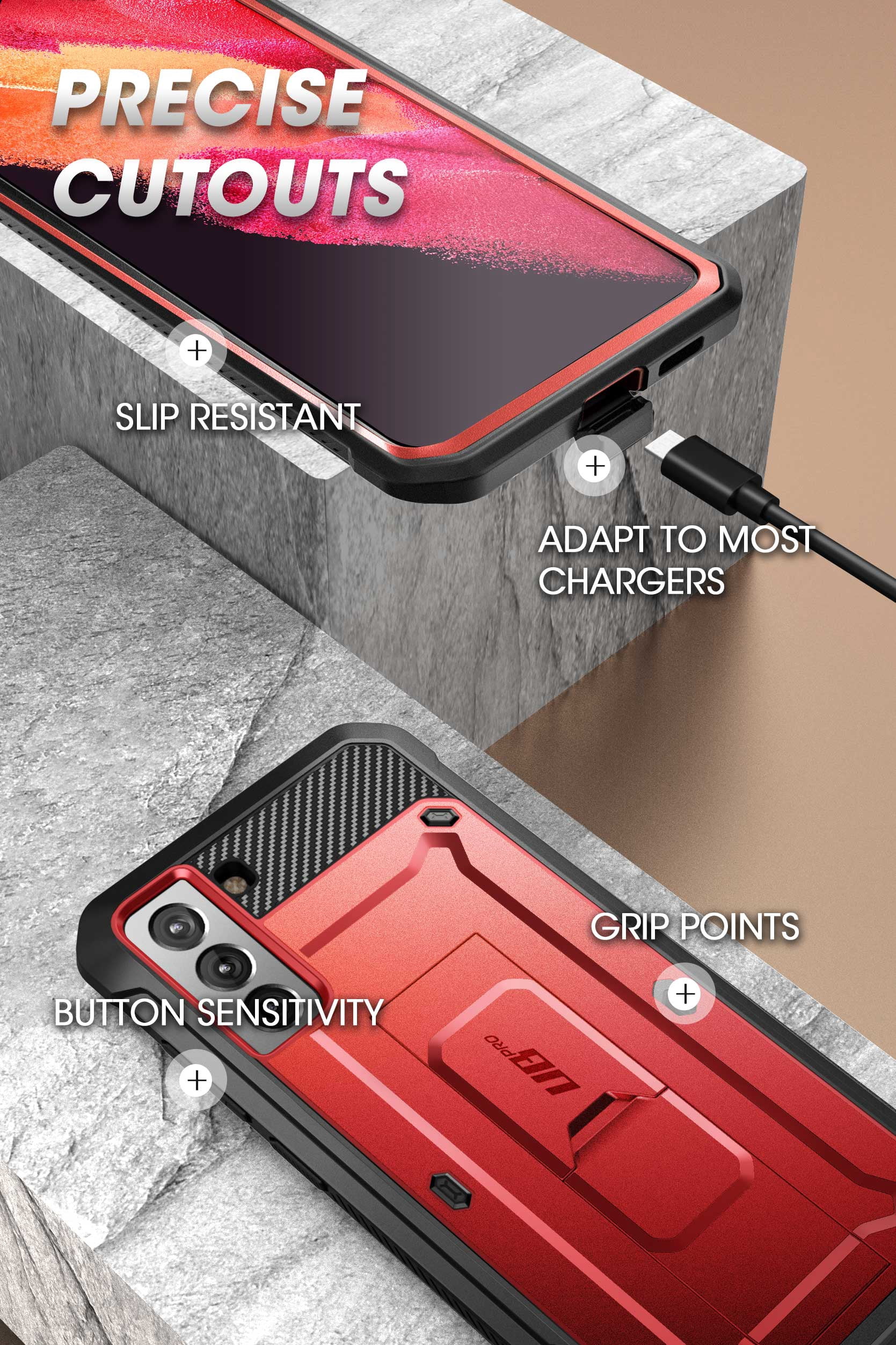 SUPCASE Unicorn Beetle Pro Series Case Designed for Samsung Galaxy S21 Plus 5G (2021 Release), Full-Body Dual Layer Rugged Holster & Kickstand Case Without Built-in Screen Protector (Ruddy)