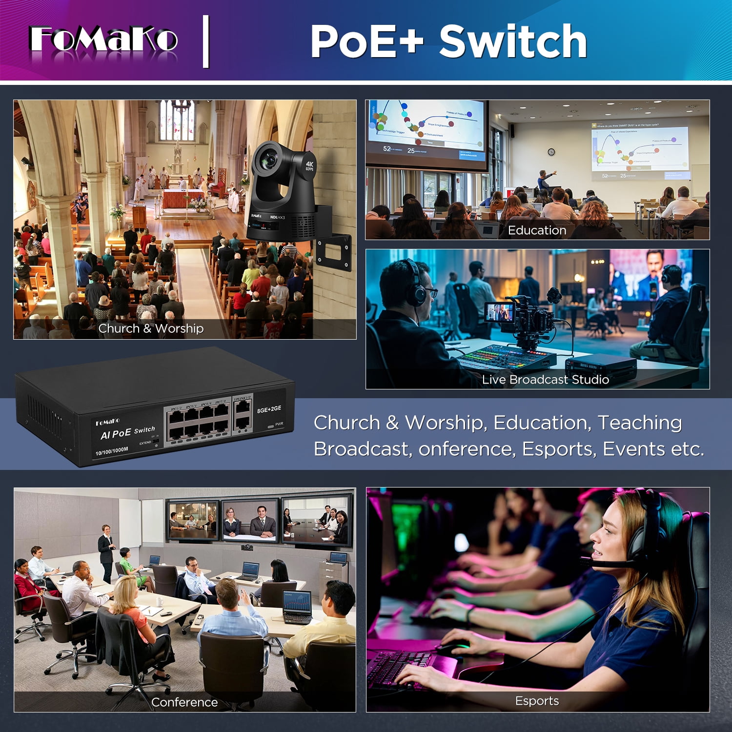 FoMaKo P1000 Computer Networking Switches| 8 PoE+ Port @ 120W | 8 Port PoE Gigabit Ethernet Switch | Plug & Play | Extend Mode | PoE Auto Recovery | Silent Operation