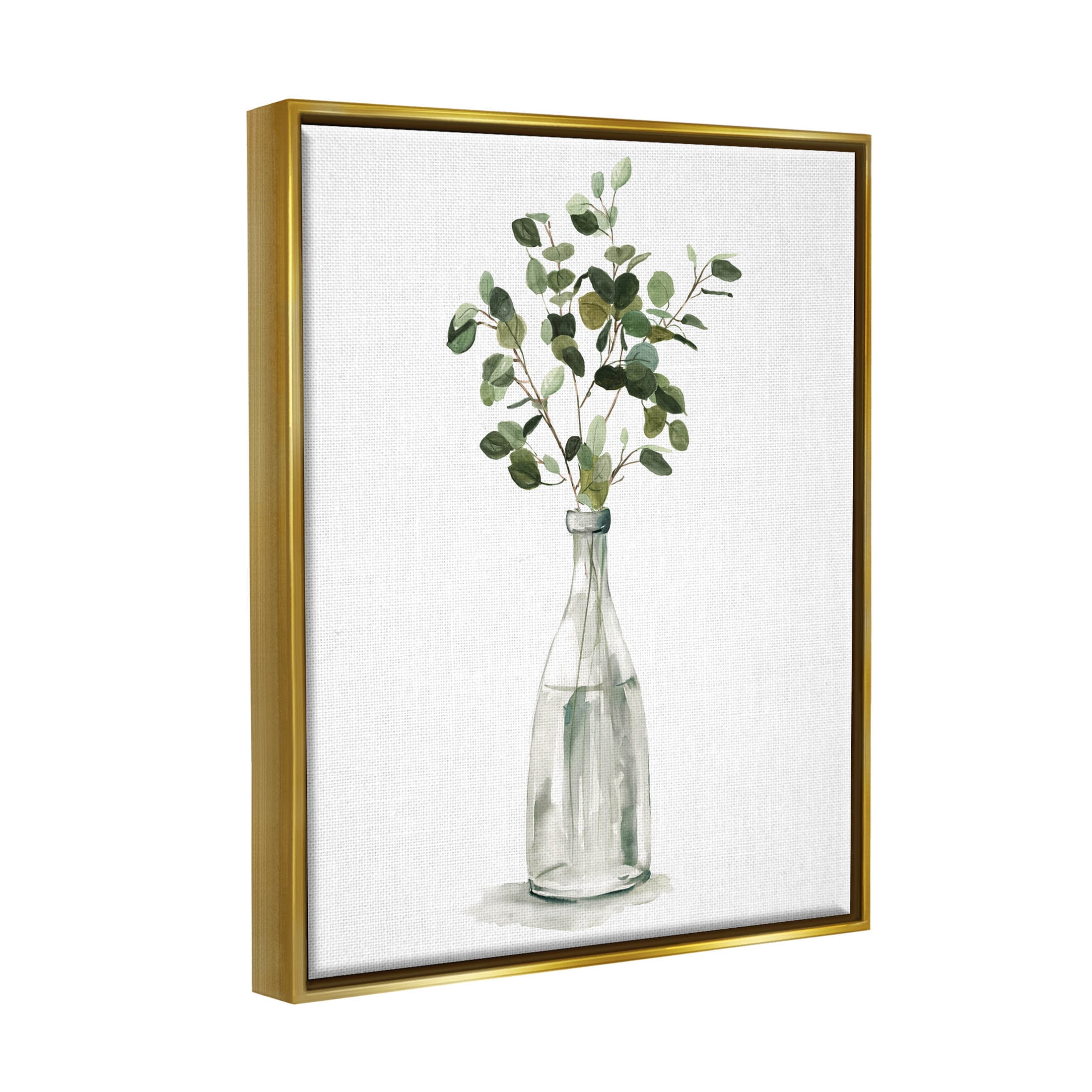 Eucalyptus Herbs Bottle Vase Botanical & Floral Graphic Art Metallic Gold Framed Art Print Wall Art