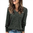 thumbnail image 2 of Camisas de Larga con Cuello en V para Mujer, Blusas Casuales de Otoño, Suéteres Tipo Túnica Ligeros, Blusas de Moda 2025 Verde Oscuro M, 2 of 5