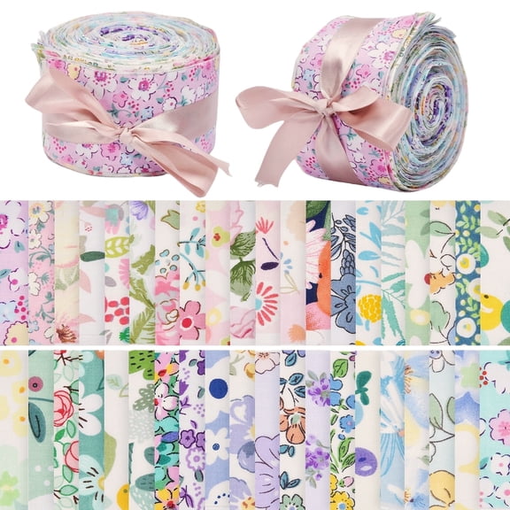 HEYMAPLE 40Pcs Jelly Roll Fabric Strips for Quilting and Sewing, 2.6" x 20" Precut Fabric for DIY Crafting, Spring Flower Series