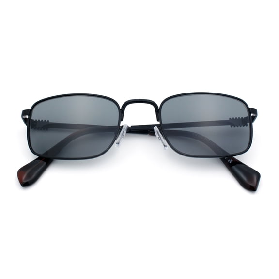 Retro Hipster Narrow Rectangle Metal Rim Dad Fashion Sunglasses [All Black]