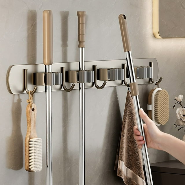 TIMIFIS Hooks for Hanging Mop Wall Mounted Clamp without Drilling Hooks Bathroom and Toilet Buckles Fixed Storage Rack Mop Wall Clamp