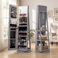 thumbnail image 3 of 360° Rotating Jewelry Armoire w/ LED Full-Length Mirror & Vanity Mirror, Lockable Standing Jewelry Organizer w/ Lights, Large Storage, Grey, 3 of 9
