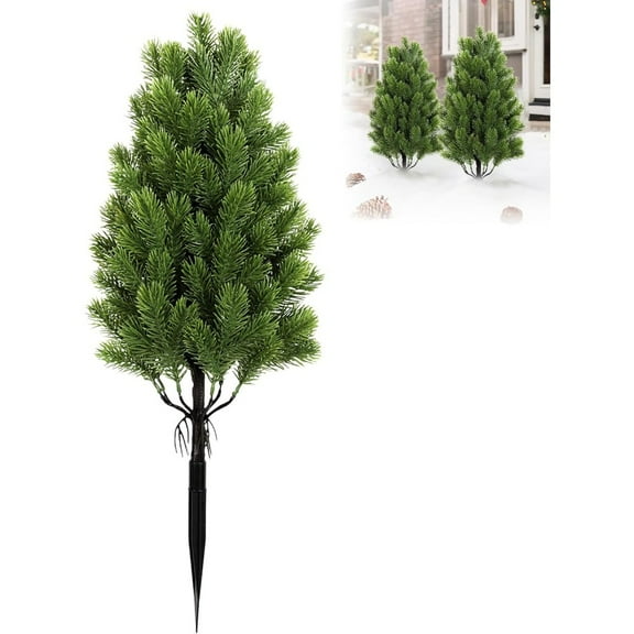 Artificial Christmas Tree Stakes with Pine Branches, 21.6 inch Height, Set of 2, Indoor Outdoor Holiday Decor (# A)