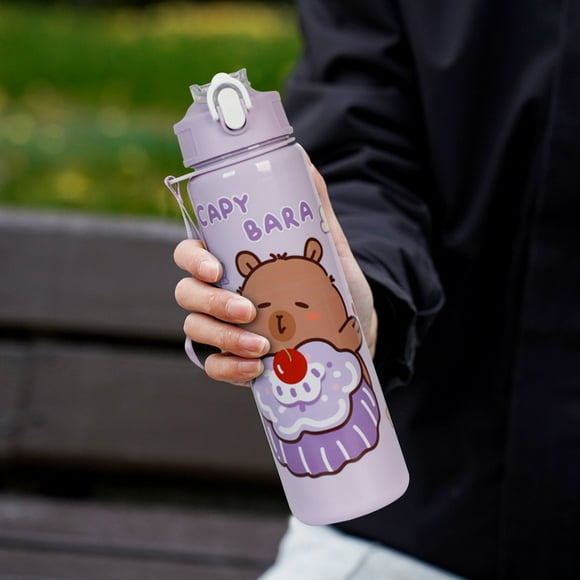 Botella de agua 700ml Capybara linda taza con paja y mango viajar púrpura