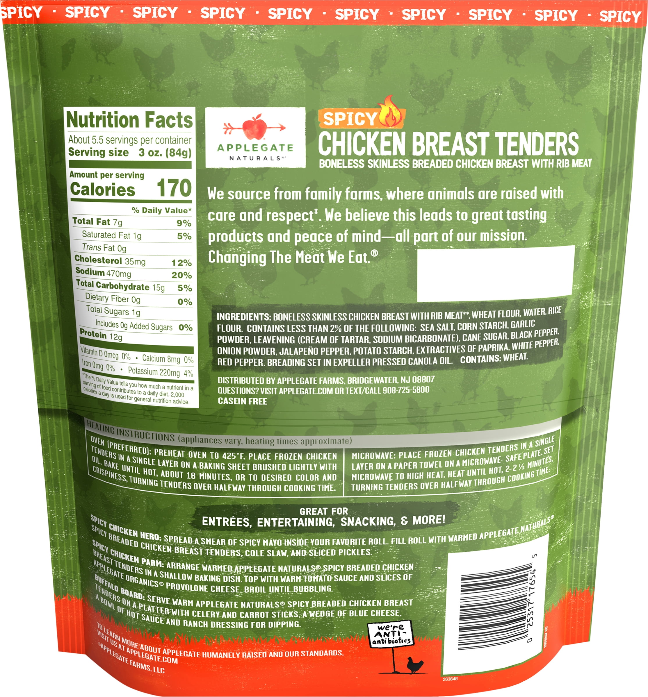 Applegate Natural Spicy Chicken Breast Tenders, 16oz (Frozen)