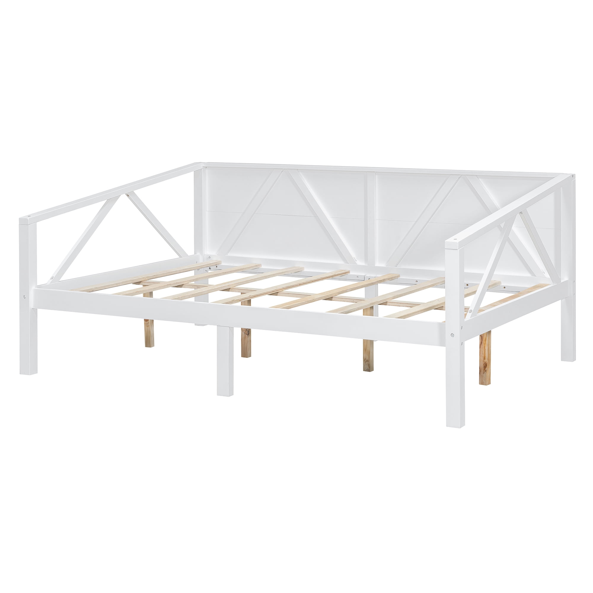 Aukfa Full Size Bed Frame, Solid Wood Daybed with Slat Support for Kids Boys Girls, White