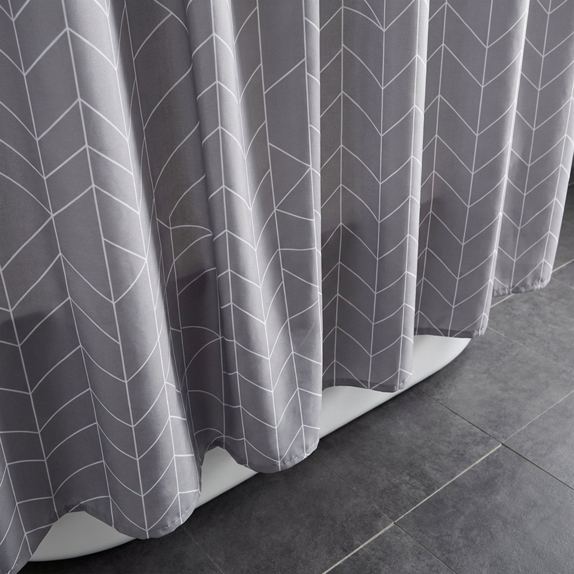 Unique Bargains Waterproof V-Stripe Shower Curtain Sets with 12 Hooks Grey 71"W x 71"L