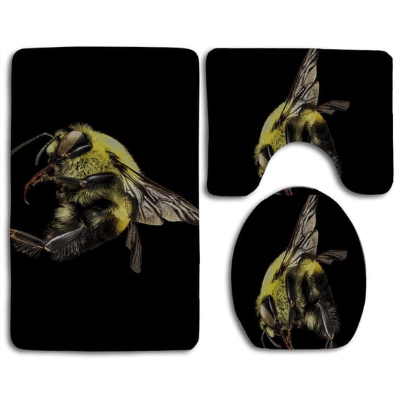 GOHAO Bombus Griseocollis BrownBelted Bumblebee 3 Piece Bathroom Rugs Set Bath Rug Contour Mat and Toilet Lid Cover