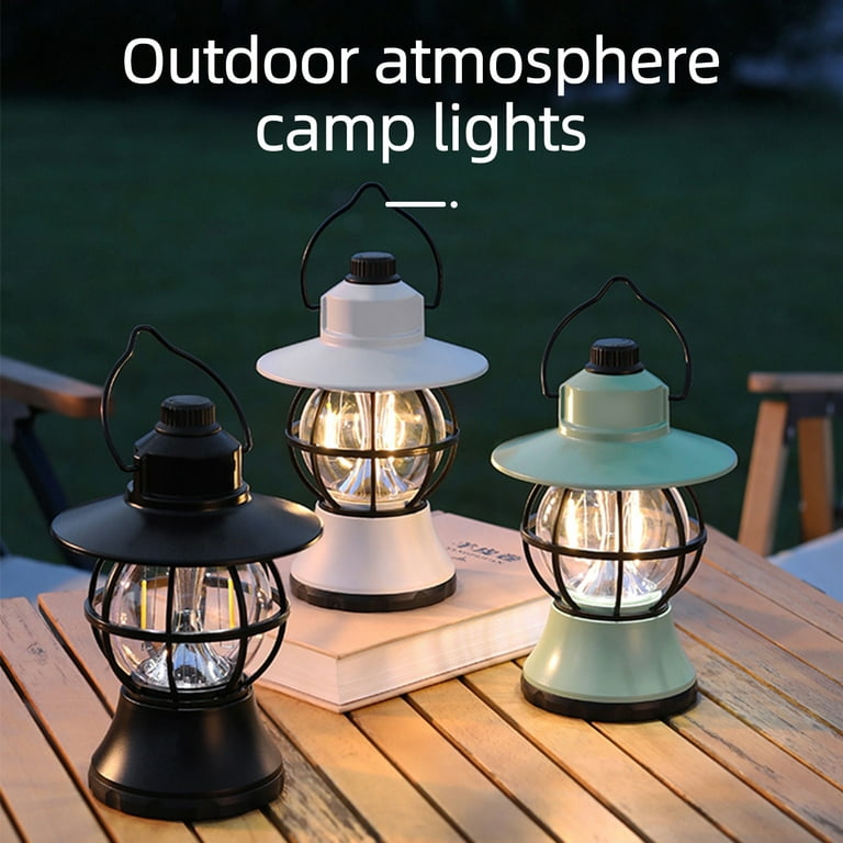 Camping Portable Retro Lantern Vintage Tent Lighting Lantern USB  Rechargeable LED Lanterns Lamp Hanging Emergency Outdoor Light