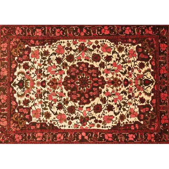 Ahgly Company Indoor Rectangle Medallion Orange Traditional Area Rugs, 7' x 10'
