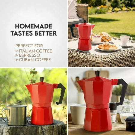

espresso maker Espresso Maker Italian Coffee Make for Strong Freshly Brewed Espresso Coffee6-Cup Moka Pot (Red)